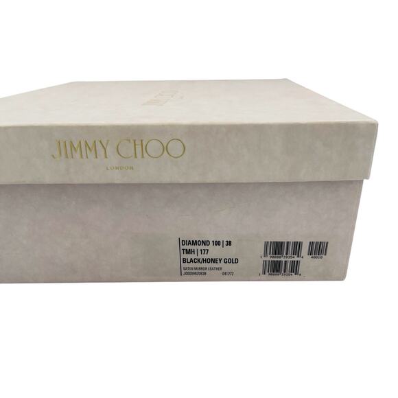 Jimmy Choo Diamond Black Satin Honey Gold Leather Sandals Tassels Heels Size 38 - Picture 13 of 13